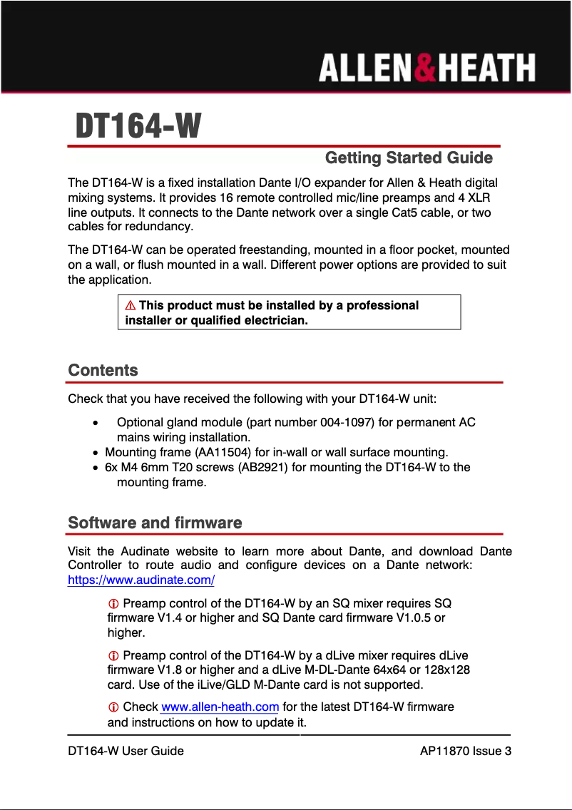 Imagen de la primera página del manual del dispositivo DT164-W
