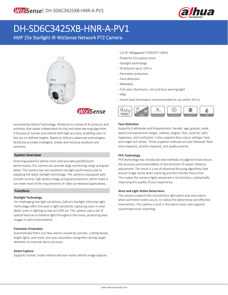 Página 1 del manual Ficha técnica Dahua Technology SD6C3425XB-HNR-A-PV1