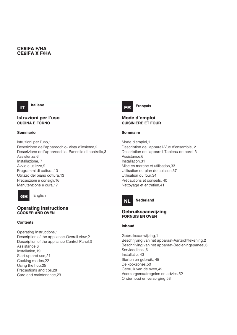 Página 1 del manual Manual de usuario Hotpoint Ariston Ce6ifa 1 xf