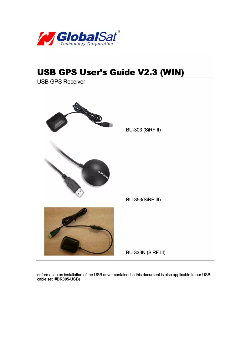 Imagen de la primera página del manual del dispositivo BU-353