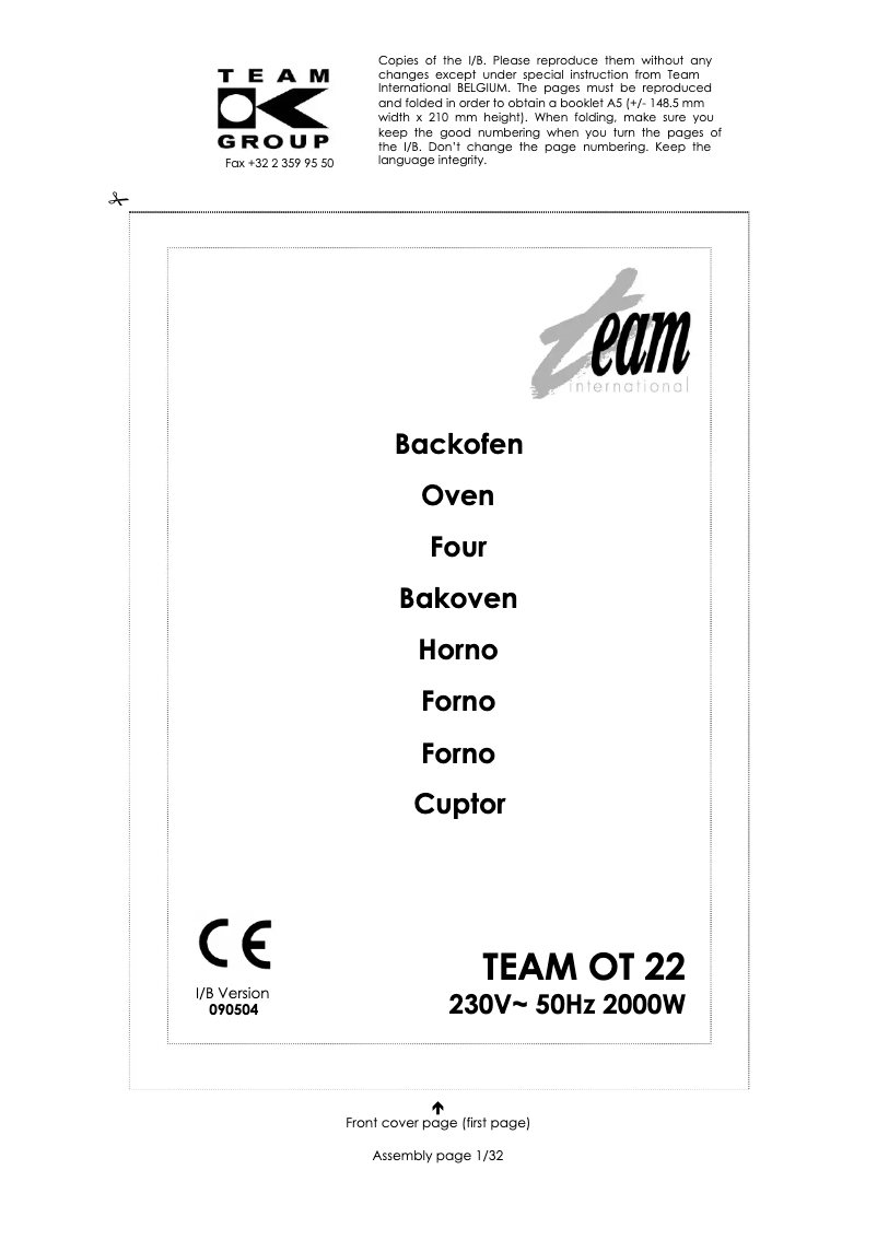 Página 1 del manual Manual de usuario Team OT 22