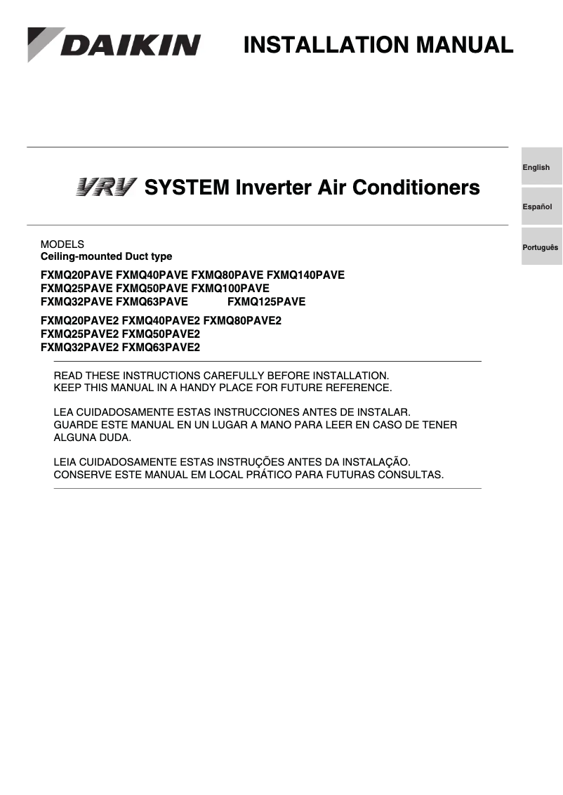 Imagen de la primera página del manual del dispositivo FXMQ140PAVE