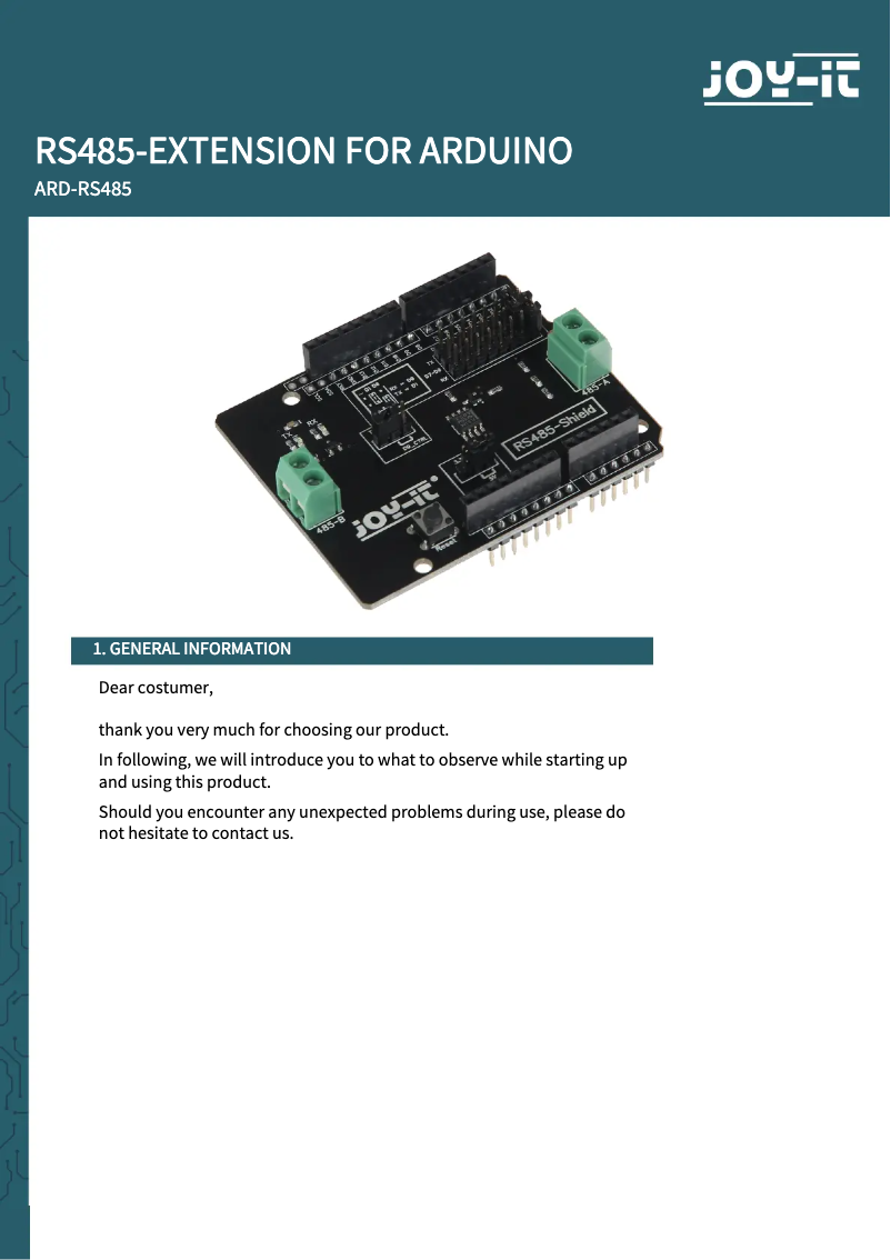 Página 1 del manual Manual de usuario Joy-It ARD-RS485