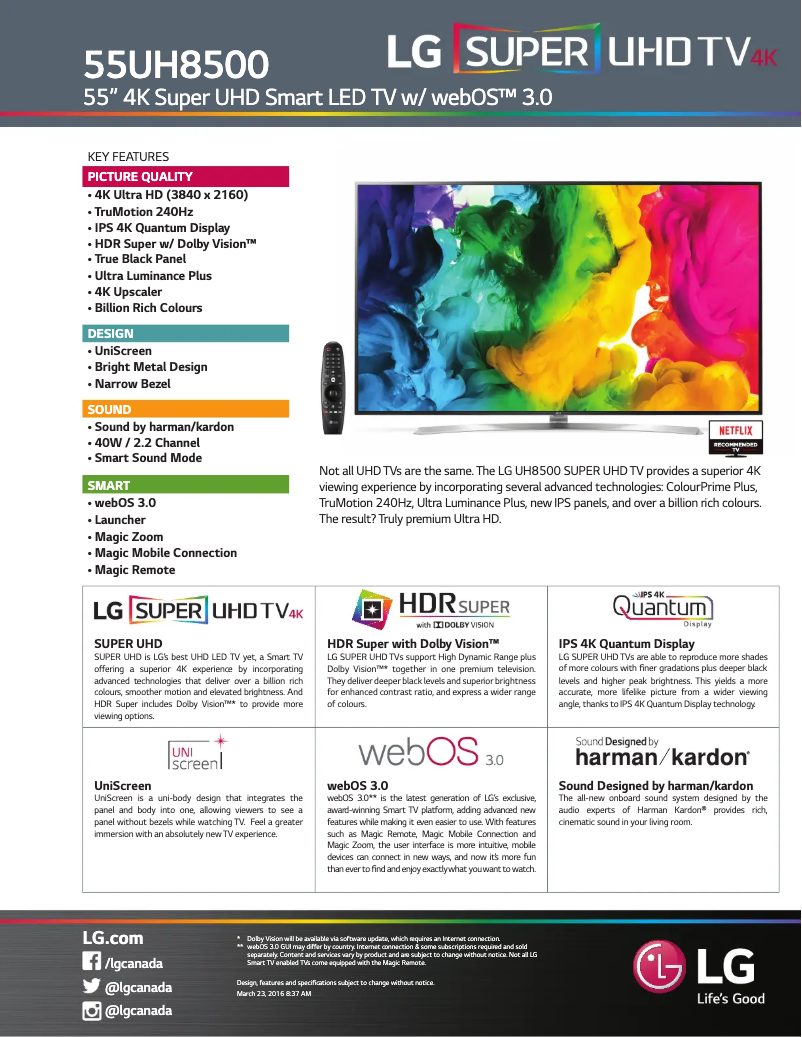 Imagen de la primera página del manual del dispositivo 55UH8500