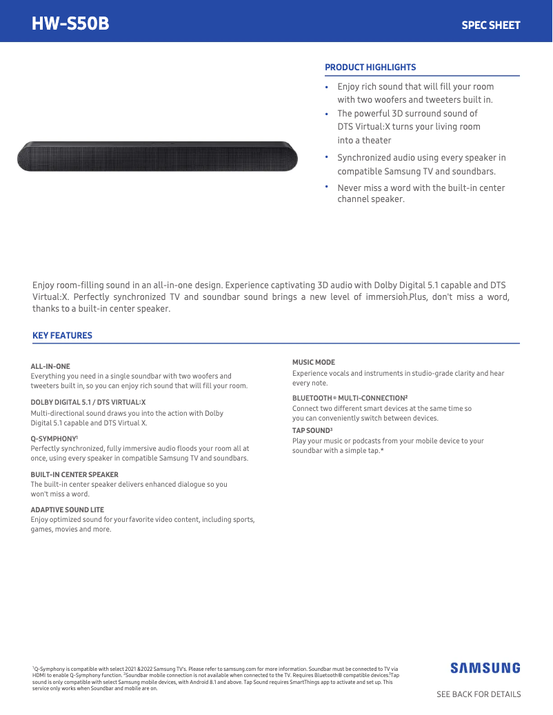 Imagen de la primera página del manual del dispositivo HW-S50B