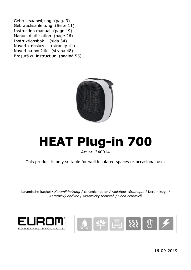 Página nº 1 - Manual de usuario Eurom Heat Plug-in 700