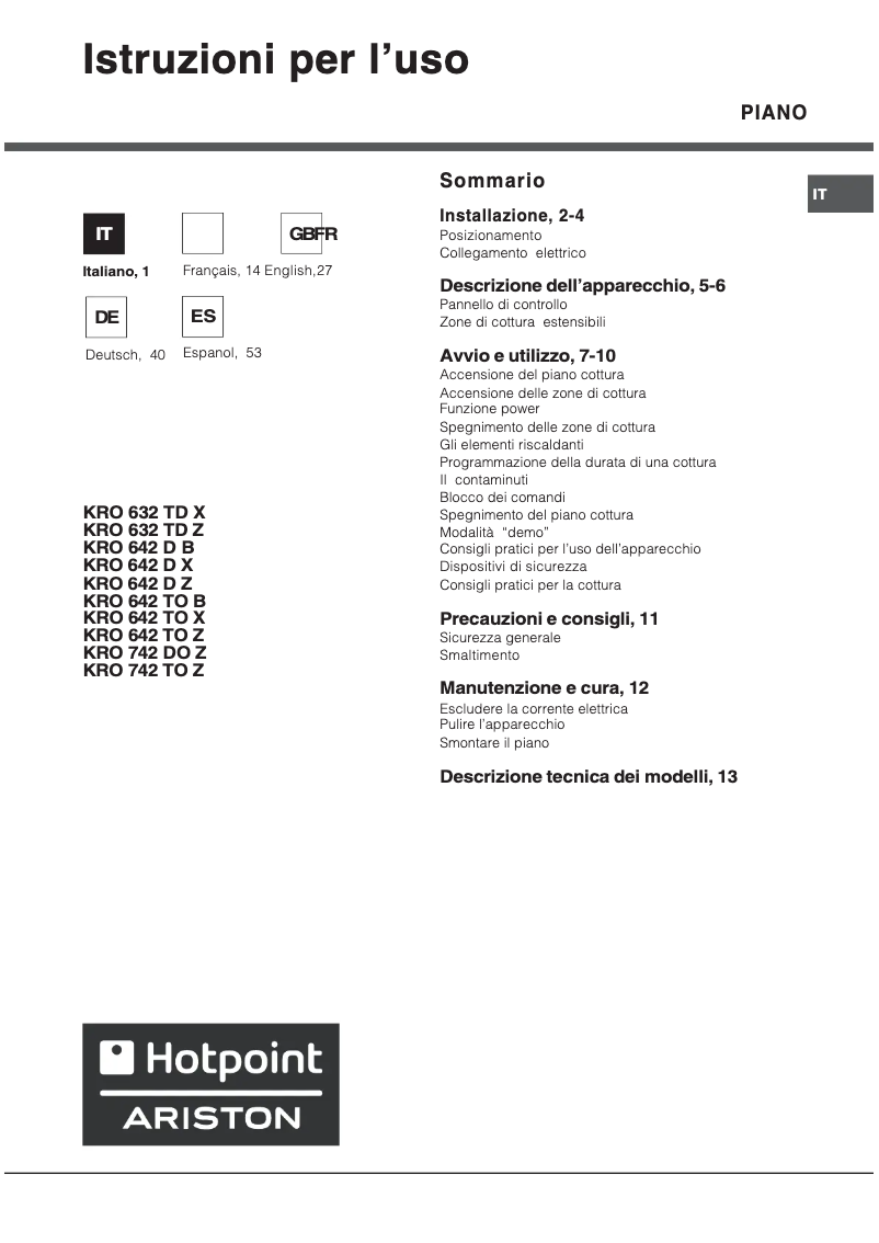 Página 1 del manual Manual de usuario Hotpoint KRO 642 D Z