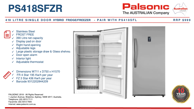 Imagen de la primera página del manual del dispositivo PS418SFZR