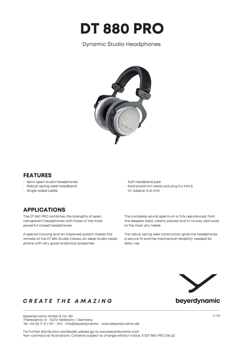 Imagen de la primera página del manual del dispositivo DT 880 Pro