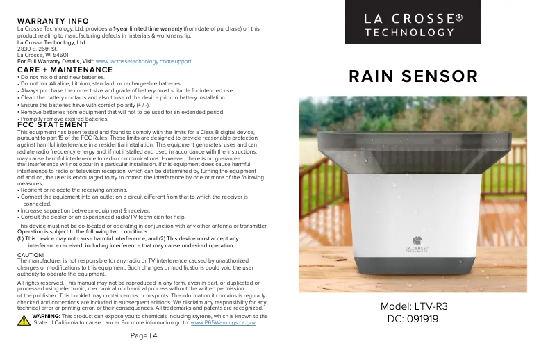 Página nº 1 - Manual de usuario La Crosse Technology LTV-R3v2