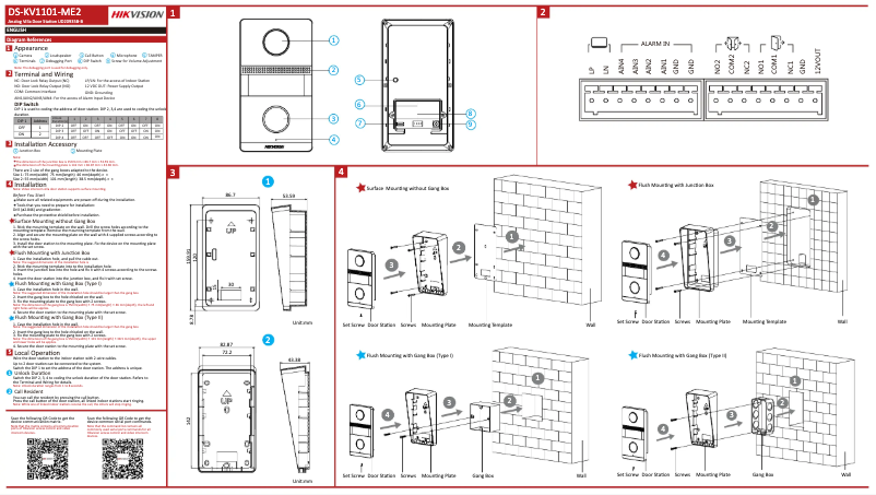 Imagen de la primera página del manual del dispositivo DS-KV1101-ME2/Flush