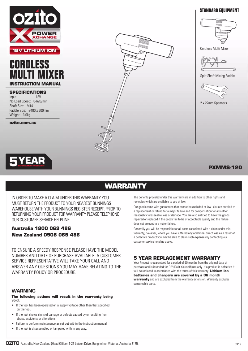 Página 1 del manual Manual de usuario Ozito PXMMS-120