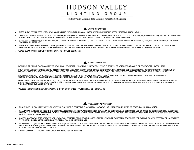 Página nº 1 - Manual de usuario Hudson Valley Highland Falls 9500-AGB