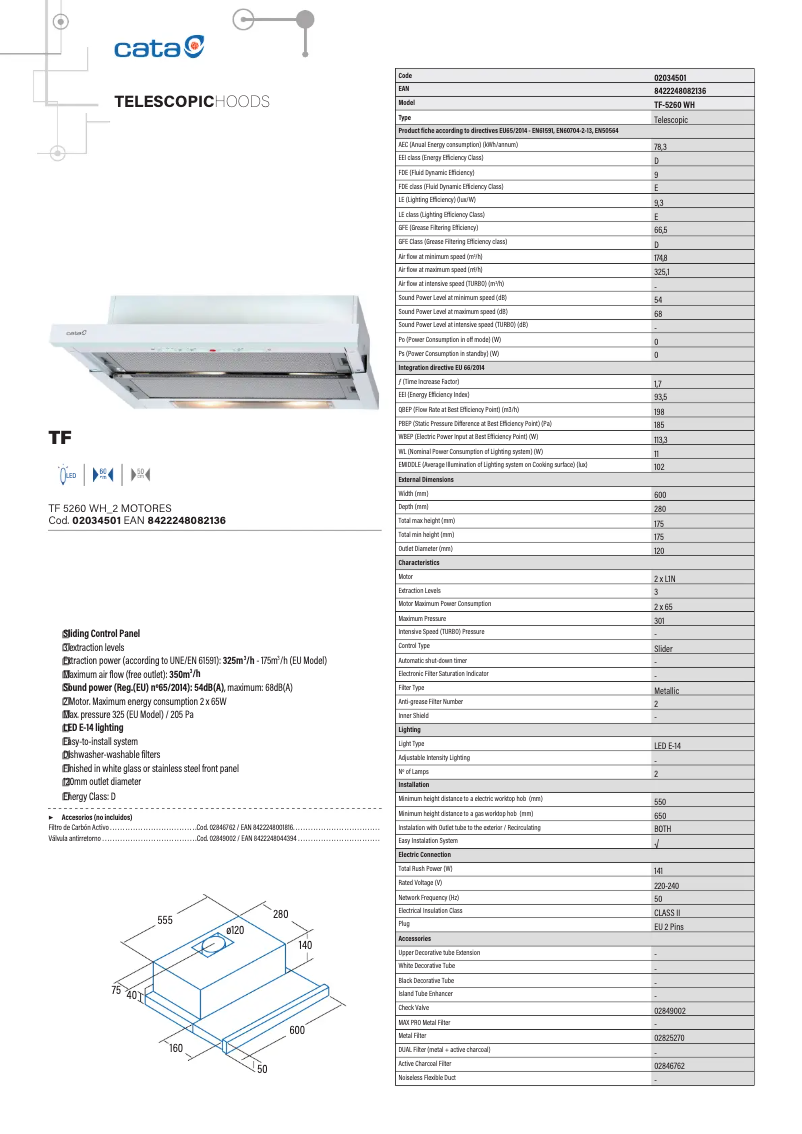 Página 1 del manual Ficha técnica CATA TF