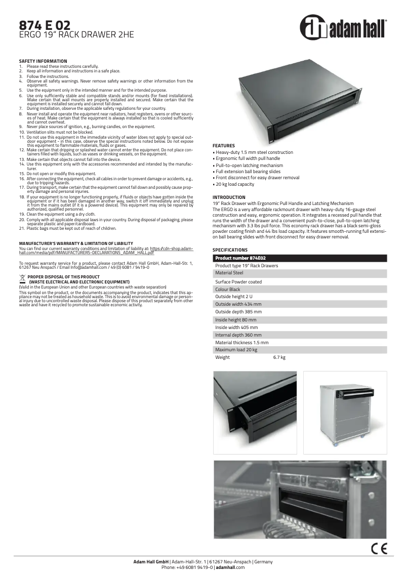 Página 1 del manual Manual de usuario Adam Hall 874 E 02