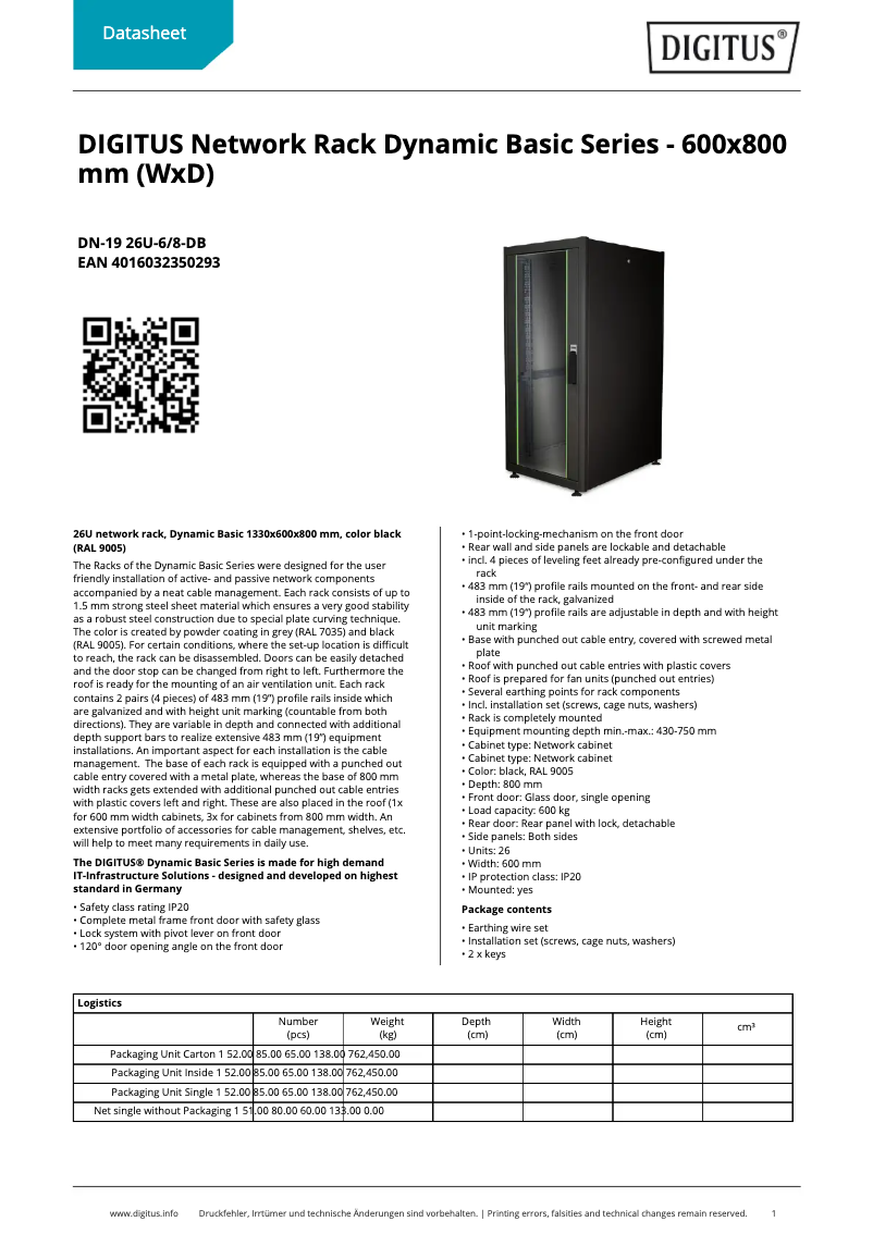 Imagen de la primera página del manual del dispositivo DN-19 26U-6/8-DB
