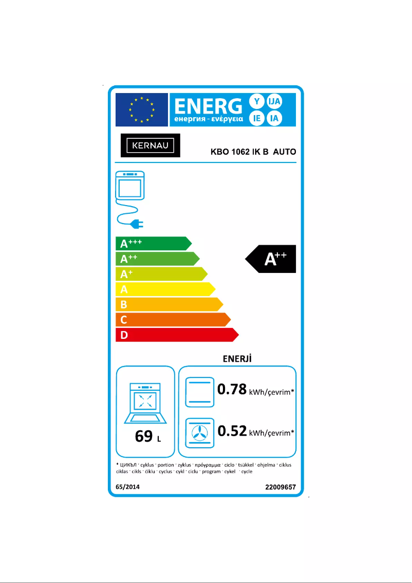 Página 1 del manual Etiqueta energética Kernau KBO 1062 IK B AUTO