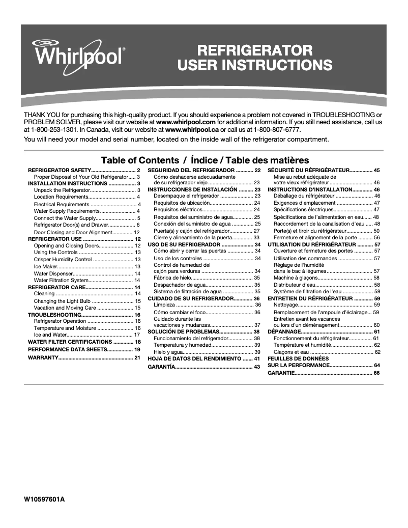 Imagen de la primera página del manual del dispositivo WRB119WFBB