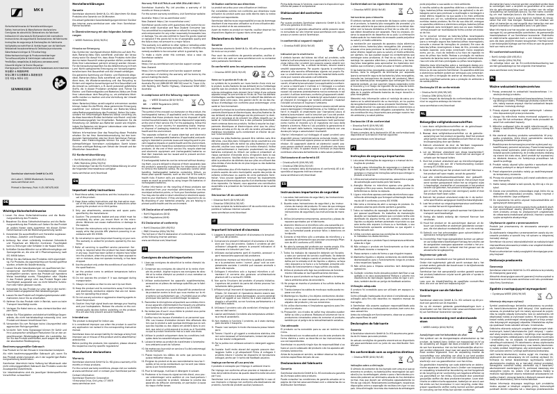 Página 1 del manual Instrucciones de seguridad Sennheiser MK 8