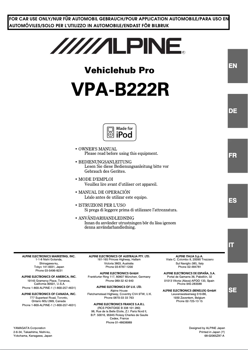 Página 1 del manual Manual de usuario Alpine VPA-B222R