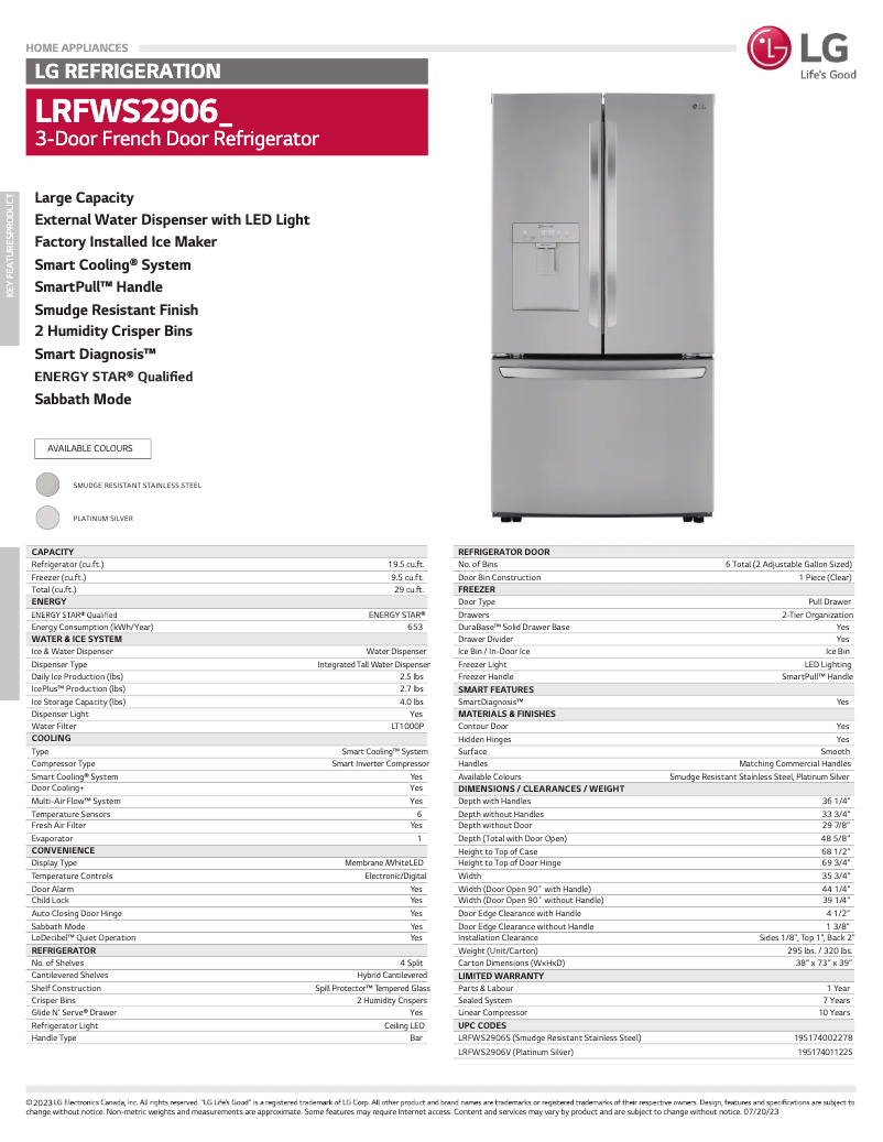 Imagen de la primera página del manual del dispositivo LRFWS2906V