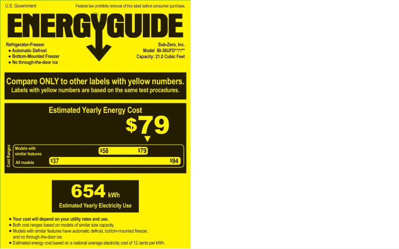 Página 1 del manual Etiqueta energética Sub-Zero BI-36UFDID/S