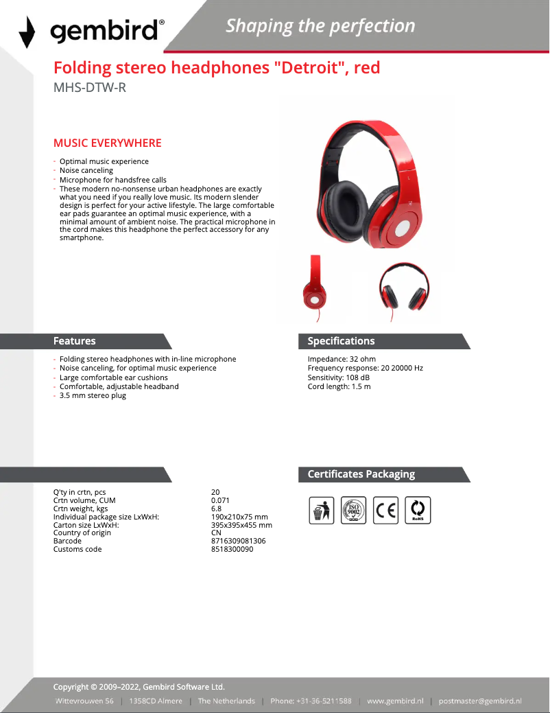 Imagen de la primera página del manual del dispositivo Detroit MHS-DTW-R