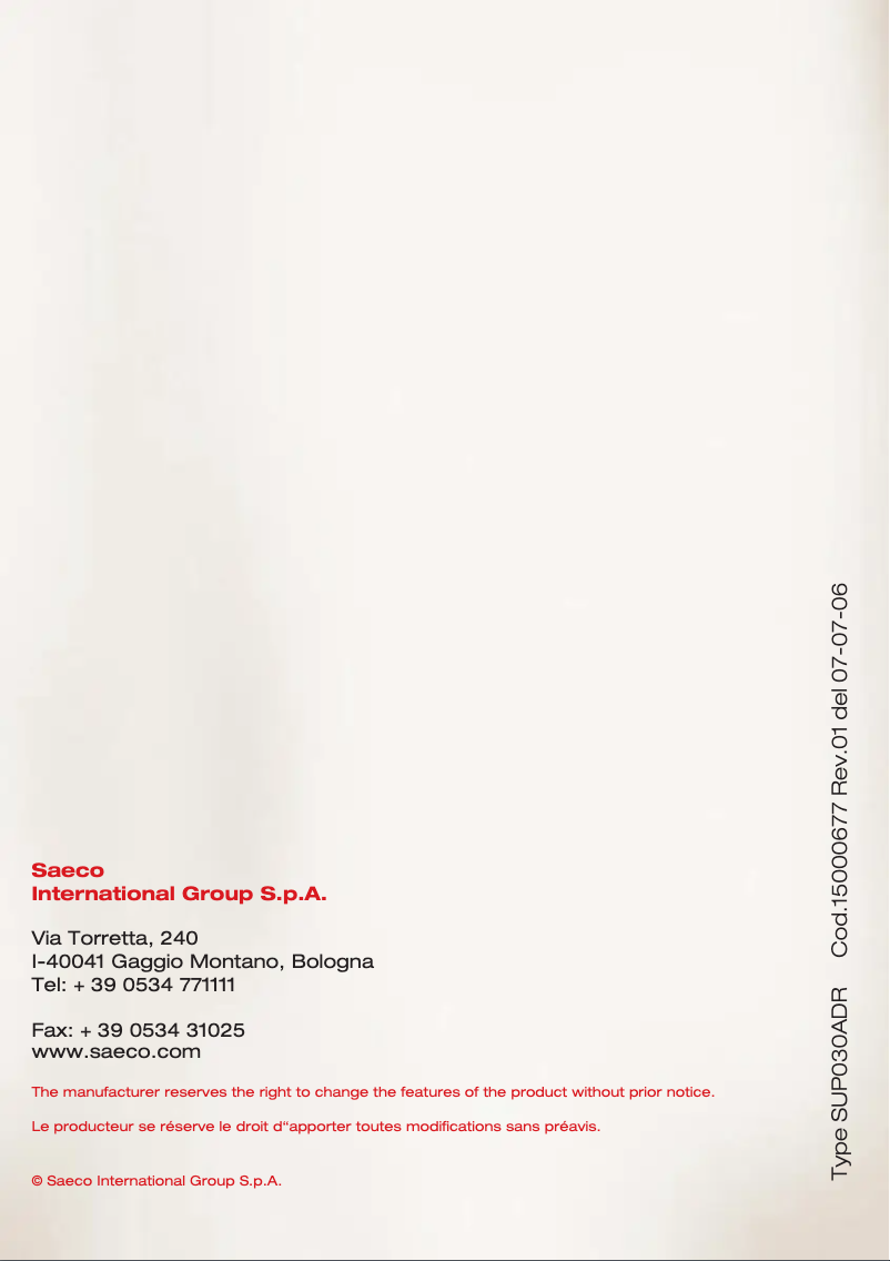 Imagen de la primera página del manual del dispositivo Saeco Primea Touch Plus