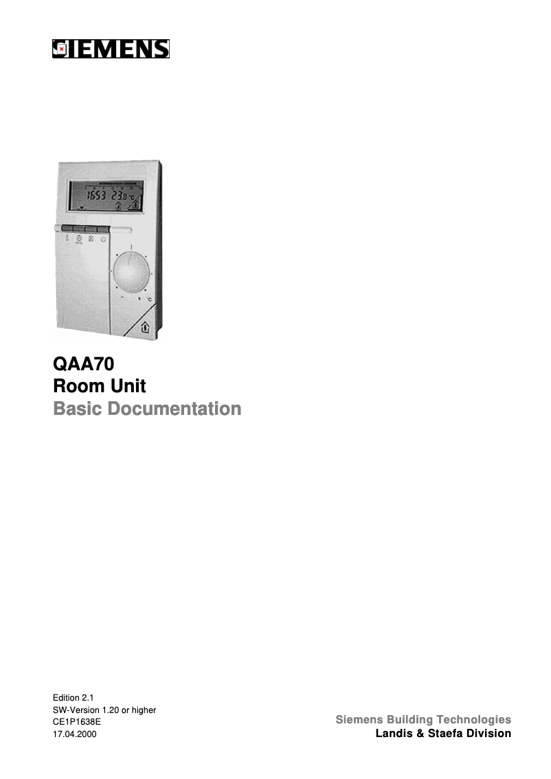 Imagen de la primera página del manual del dispositivo QAA70