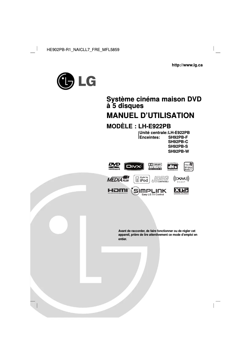 Imagen de la primera página del manual del dispositivo LH-E922PB