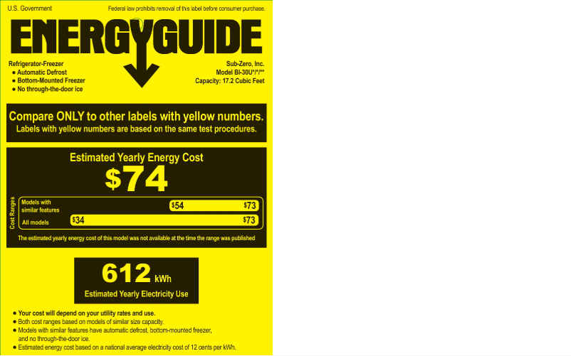 Página 1 del manual Etiqueta energética Sub-Zero BI-30UG/O