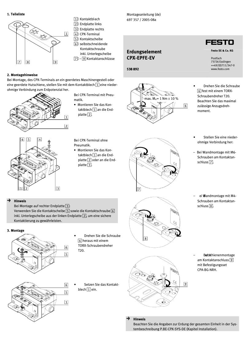 Imagen de la primera página del manual del dispositivo CPX-EPFE-EV