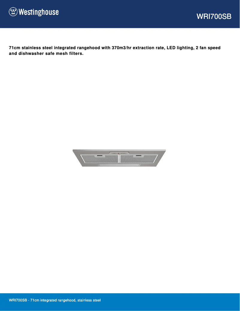 Página 1 del manual Ficha técnica Westinghouse WRI700SB