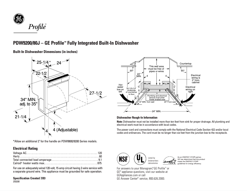 Imagen de la primera página del manual del dispositivo Profile PDW9200JWW