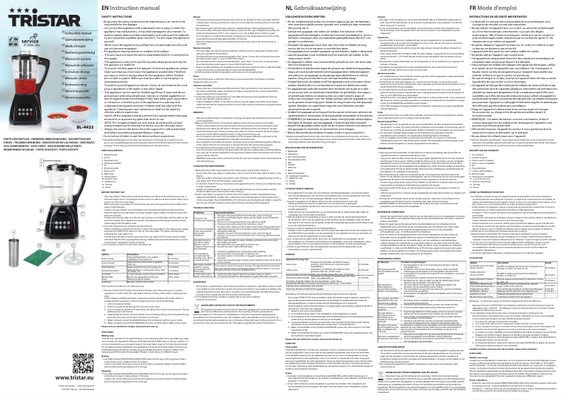 Página 1 del manual Manual de usuario TriStar BL-4433