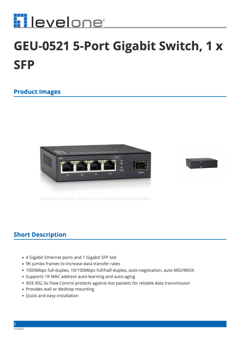 Página 1 del manual Manual de usuario LevelOne GEU-0521