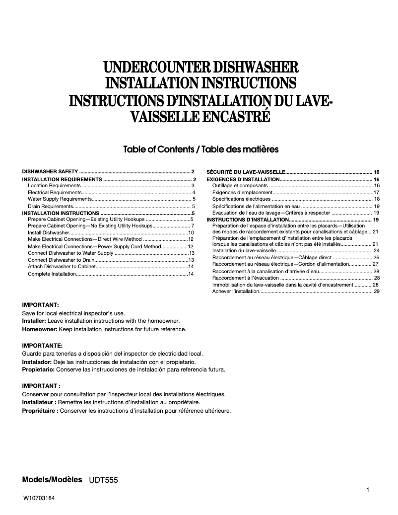 Imagen de la primera página del manual del dispositivo UDT555SAFP