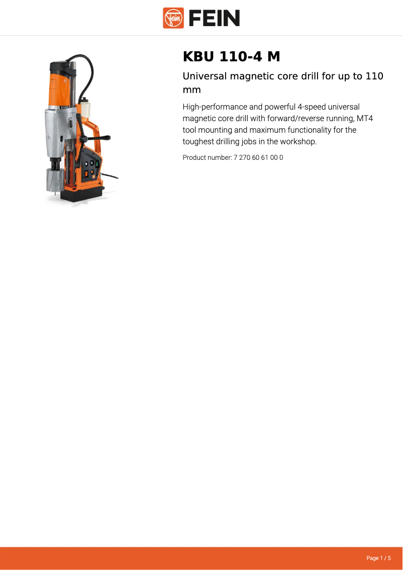 Página 1 del manual Ficha técnica Fein KBU 110-4 M