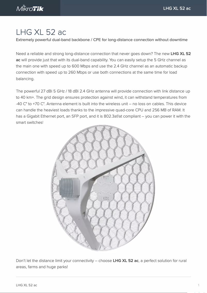 Imagen de la primera página del manual del dispositivo LHG XL 52 ac