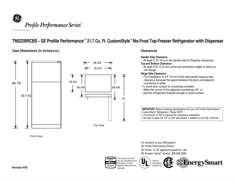 Imagen de la primera página del manual del dispositivo Profile Performance TNS22BRCRBS