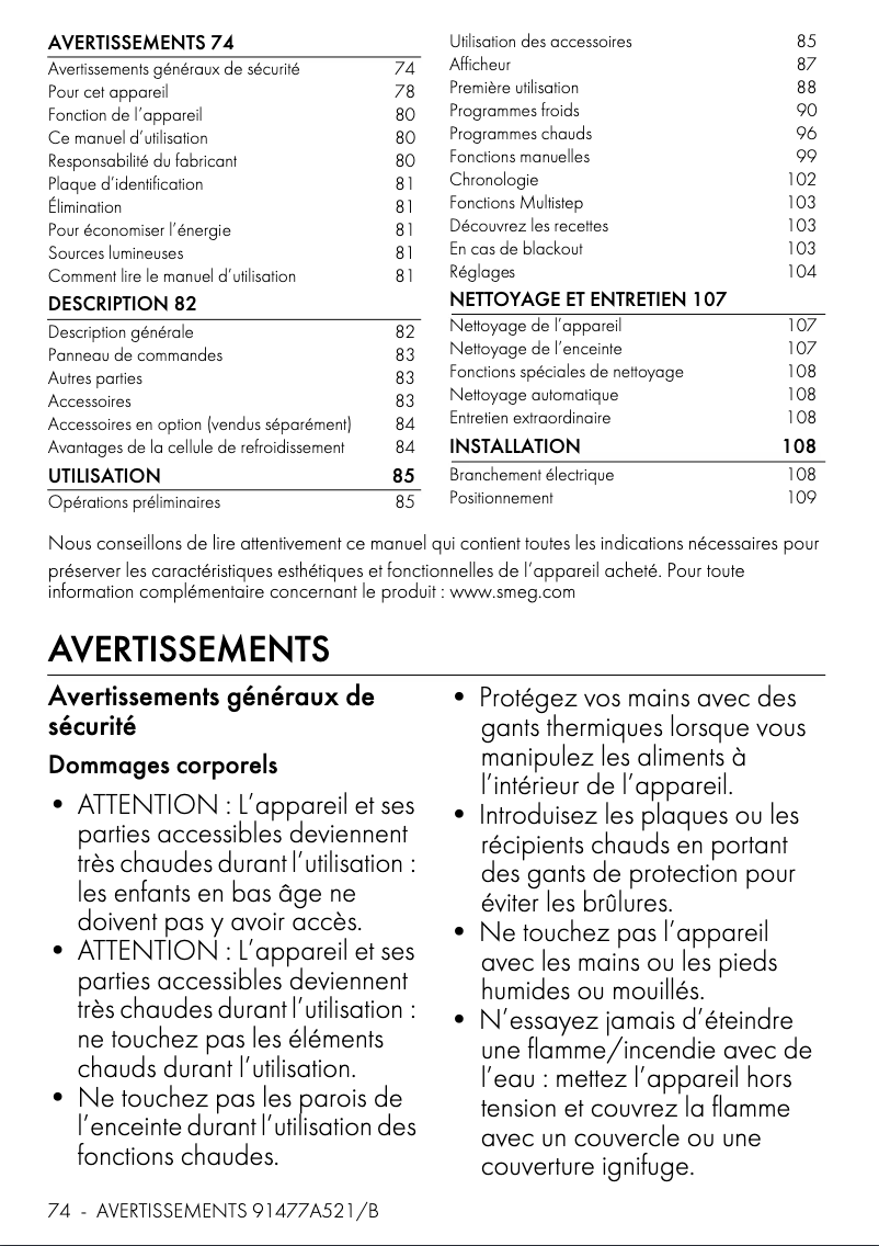Página 1 del manual Ficha técnica Smeg SBC4304X