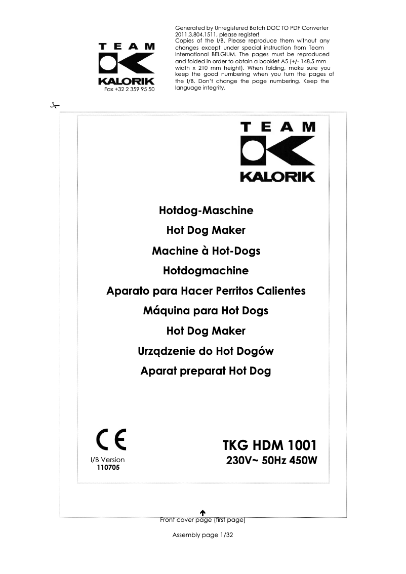 Página 1 del manual Manual de usuario Kalorik TKG HDM 1001