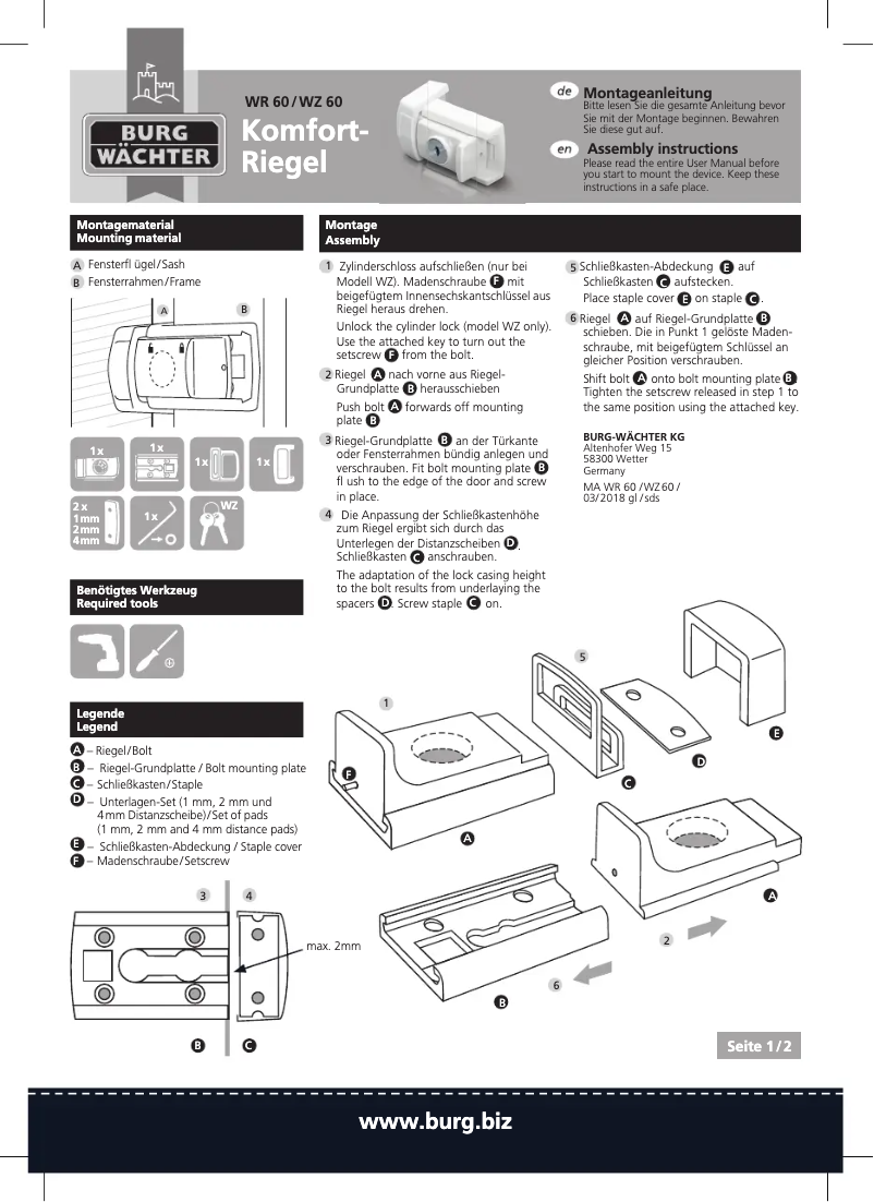 Página nº 1 - Manual de usuario Burg Wächter WinSafe WR 60