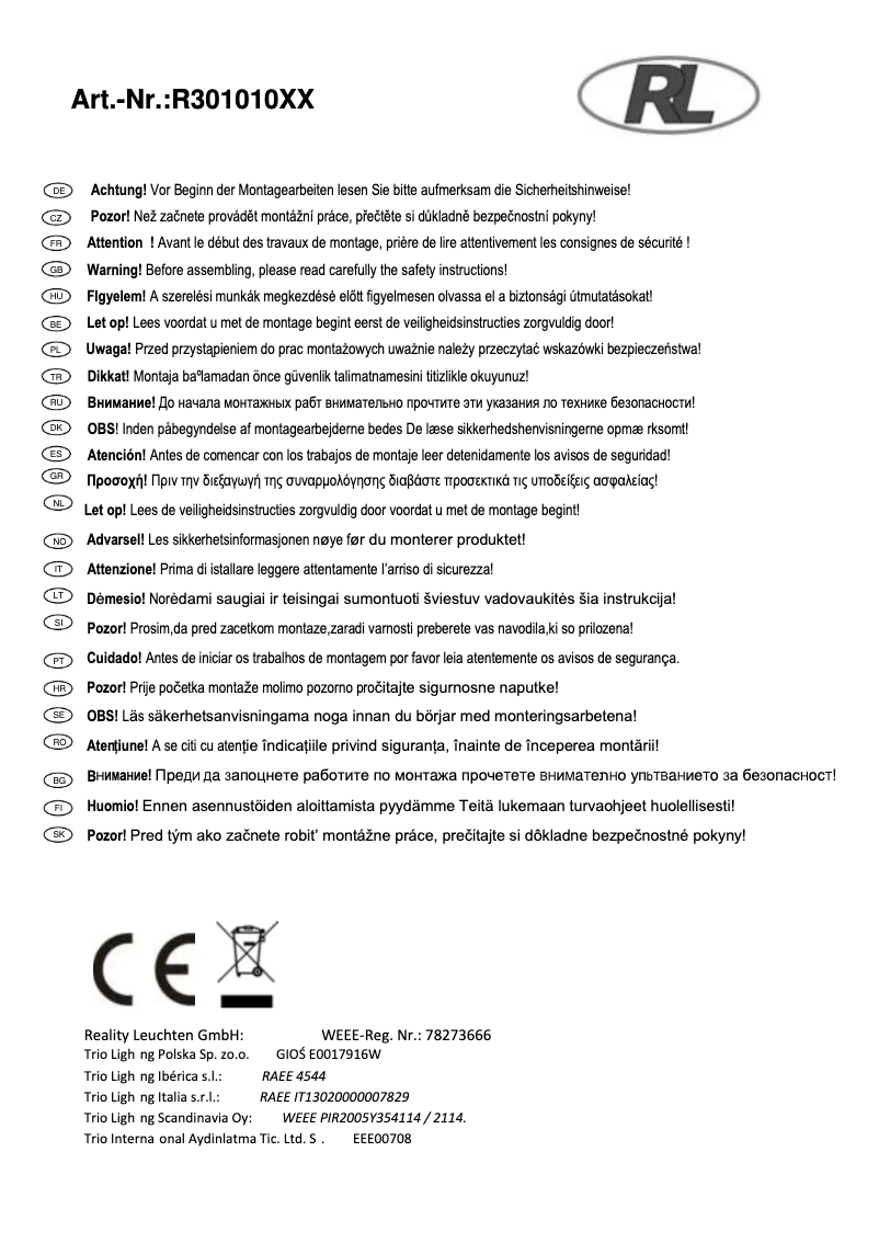 Página 1 del manual Manual de usuario Trio Lighting Bobby