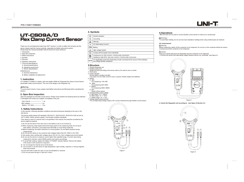 Imagen de la primera página del manual del dispositivo UT-CS09D