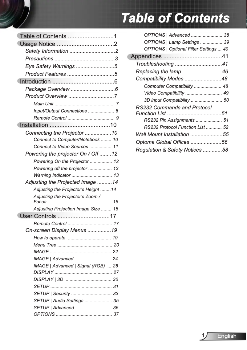Página 1 del manual Manual de usuario Optoma H180X