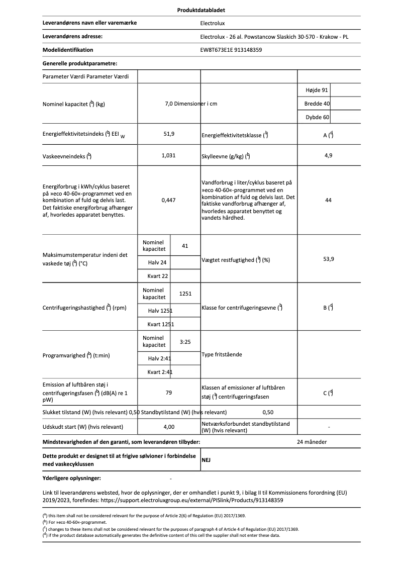 Página 1 del manual Ficha técnica Electrolux EW8T673E1E