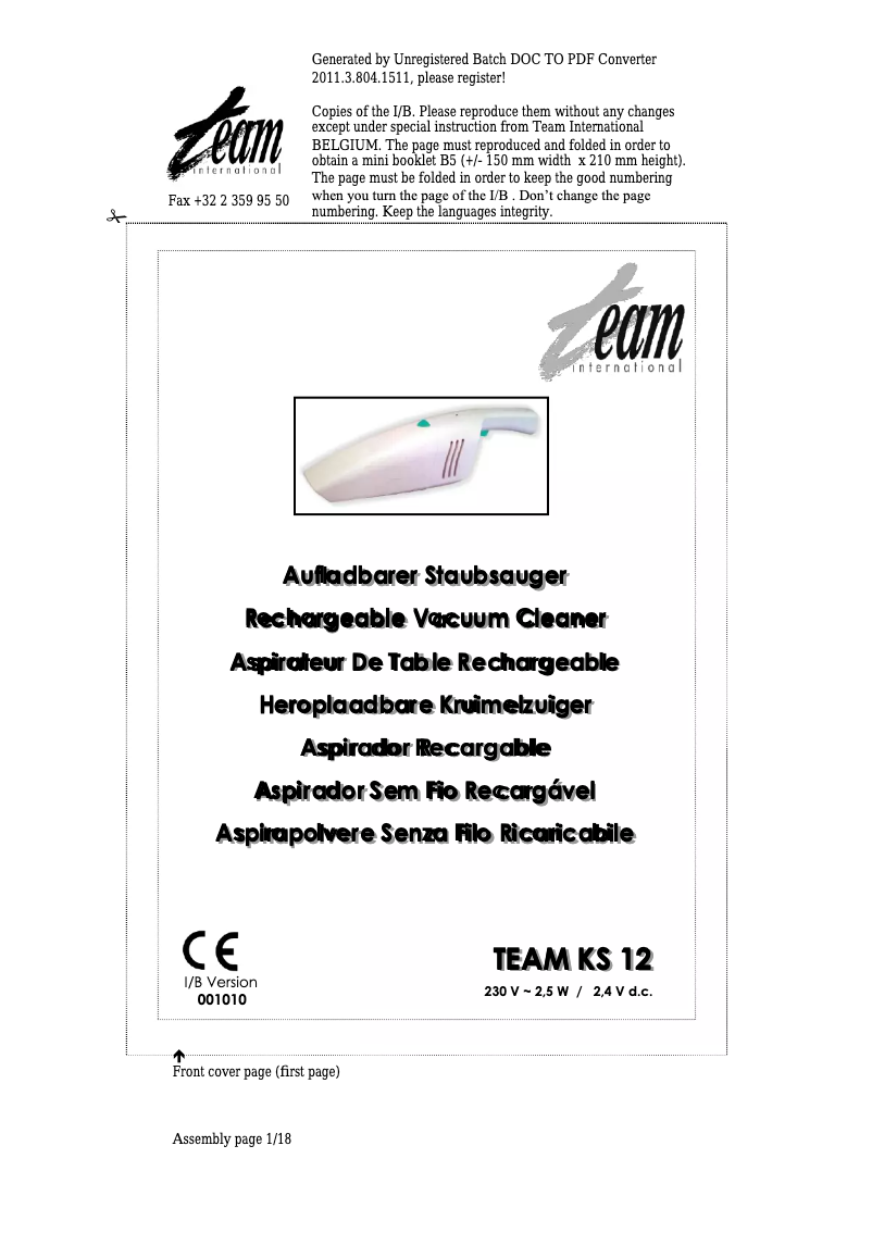 Imagen de la primera página del manual del dispositivo KS 12
