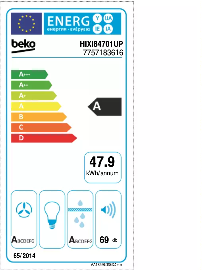 Página 1 del manual Etiqueta energética Beko HIXI84701UP