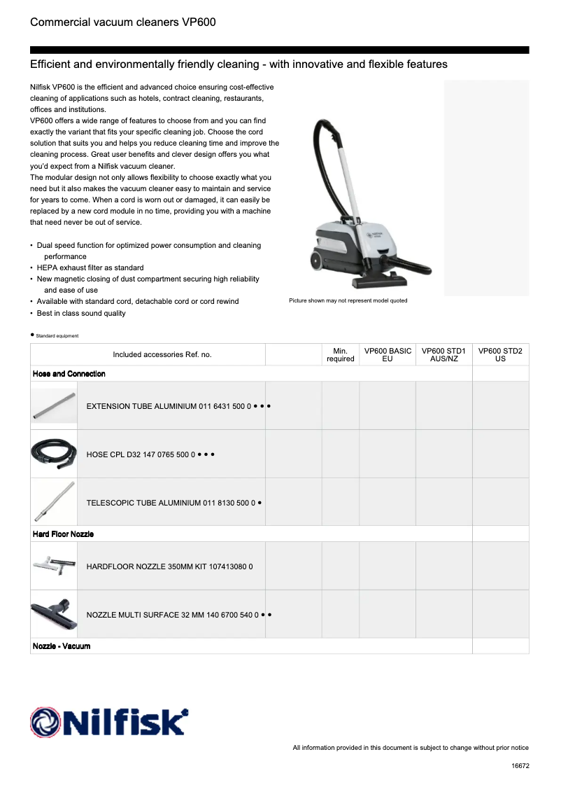Página nº 1 - Ficha técnica Nilfisk VP600